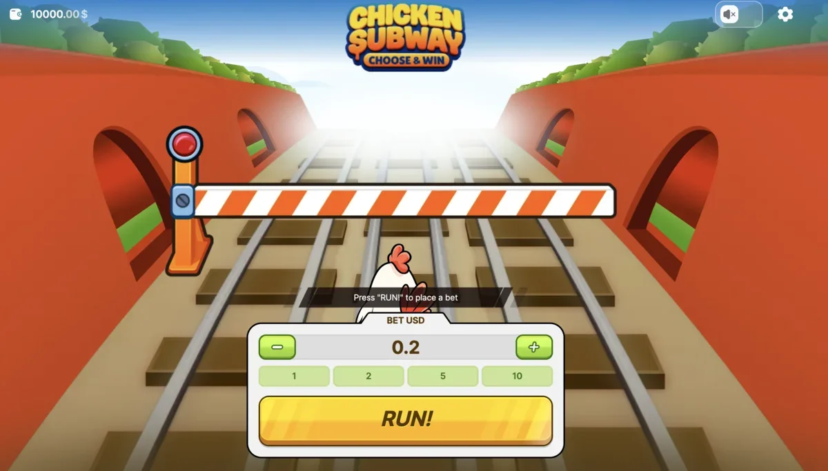 Главный экран игры Chicken Subway с панелью ставок